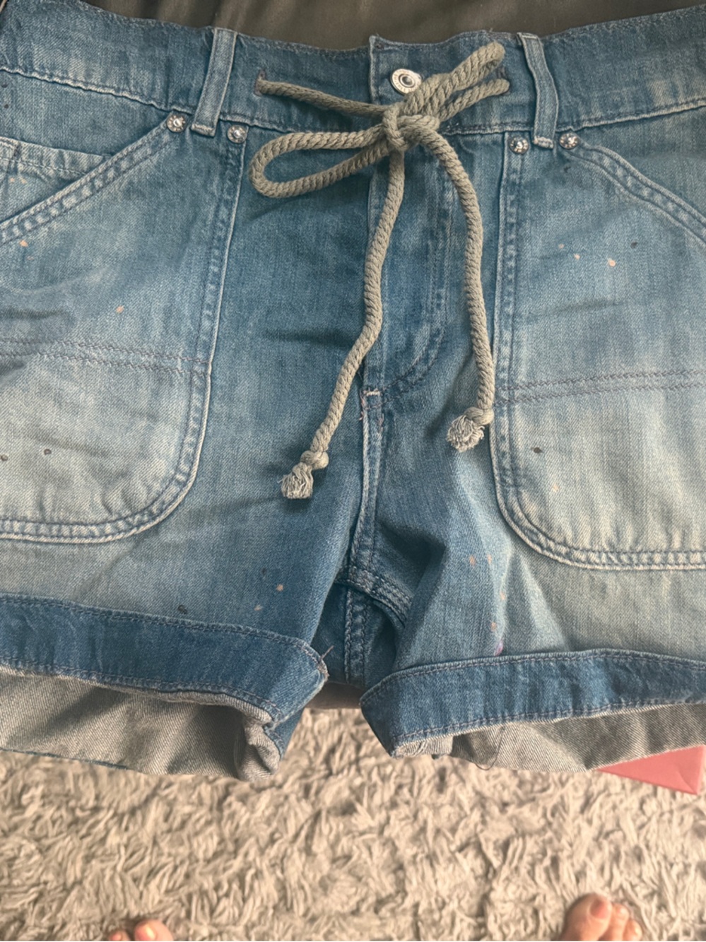 We the free -free people Casual Blue Denim Drawstring Shorts Sz XS